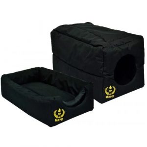 Cama para cães e gatos modelo Casinha Toca Tenda Tunel 2 em 1 São Pet 44X27X27 cm PRETA