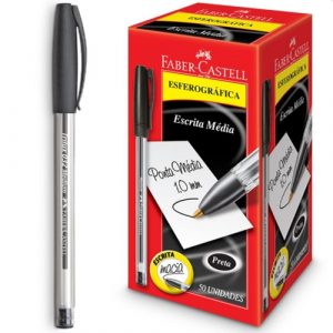 Caneta Esferográfica Trilux 032 Ponta Media 50 Unidades, Faber-Castell, Preta
