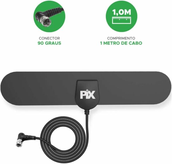 Antena Interna/Externa Slim Hdtv Digital Plug 90 Graus 5DBI Cabo 1 Metro PIX - Imagem 2