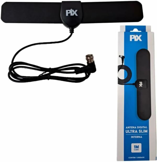 Antena Interna/Externa Slim Hdtv Digital Plug 90 Graus 5DBI Cabo 1 Metro PIX - Imagem 4