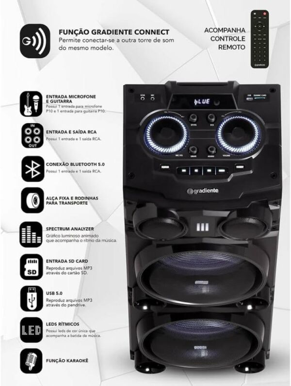 Caixa Amplificada Bluetooth GDB12M 1800W Bivolt Gradiente - Imagem 5