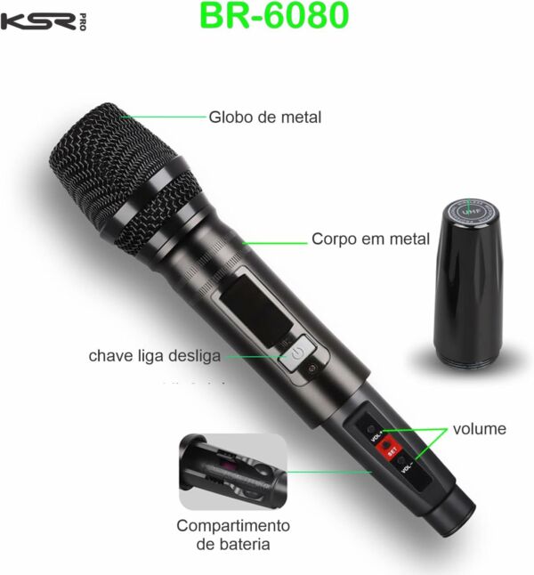 Microfone sem Fio Quadruplo KSR Pro BR6080 200 Canais UHF - Imagem 7