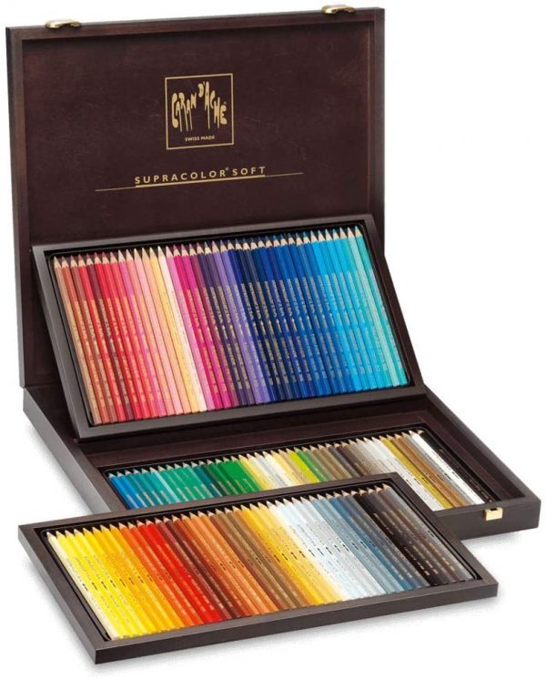 Caran D'Ache Lápis de Cor Aquarelável Supracolor, Estojo Madeira, 120 Cores