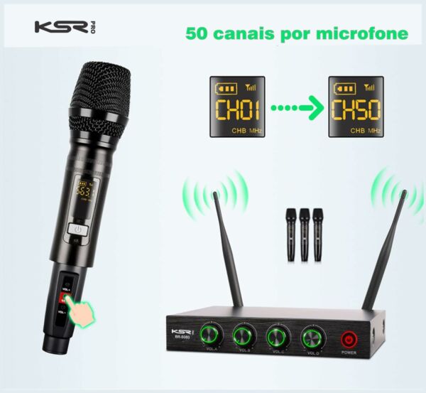 Microfone sem Fio Quadruplo KSR Pro BR6080 200 Canais UHF - Imagem 5