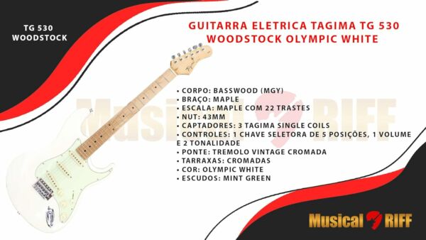 Guitarra Stratocaster TG-530 Woodstock Olympic White TAGIMA - Imagem 7