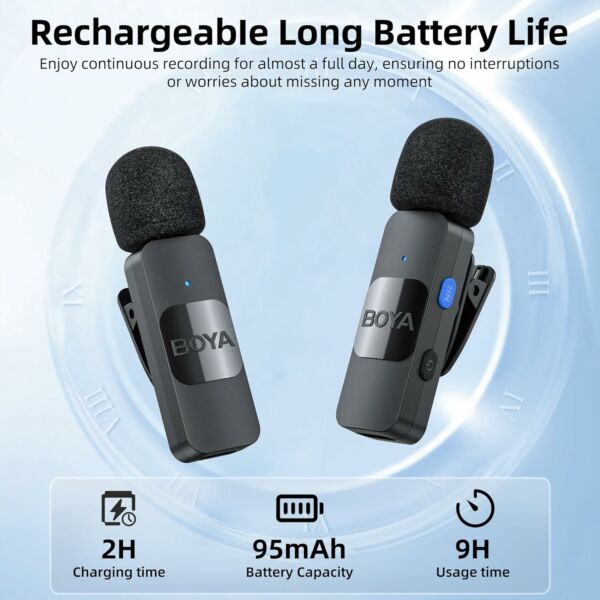 Microfone Sem Fio Lapela Boya BY-V20 Iphone Android Smartphone Tablet USB C - Imagem 2