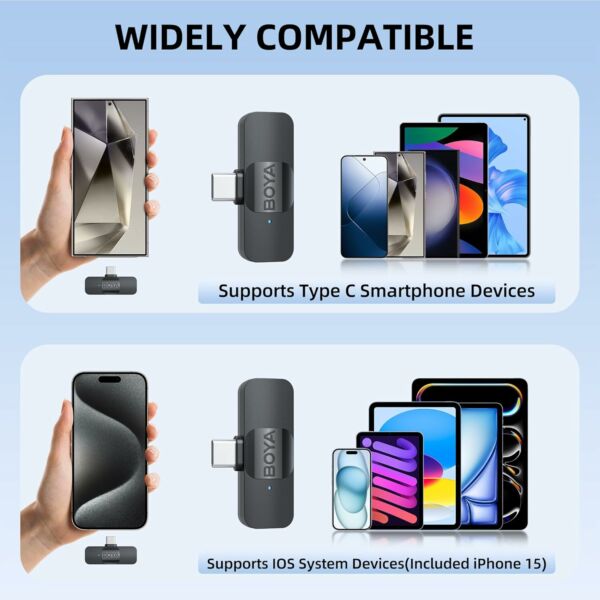 Microfone Sem Fio Lapela Boya BY-V20 Iphone Android Smartphone Tablet USB C - Imagem 5