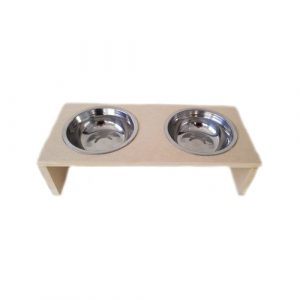 Comedouro Duplo para Cachorro e Gato em Mdf 15mm com Potinho 300ml