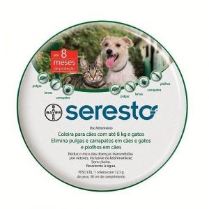 Coleira Antipulgas e Carrapatos Bayer Seresto para Cães e Gatos de até 8kg
