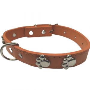 Coleira Dog Gie Couro Com Patinhas 34cm - Laranja