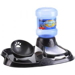 Kit Comedouro E Bebedouro Automatico Truqys Pet Para Cães E Gatos - Preto