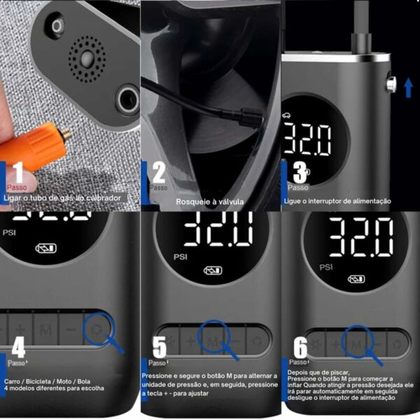 Calibrador Compressor Bomba De Ar Portátil Digital com Lanterna LED - Imagem 7
