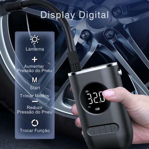 Calibrador Compressor Bomba De Ar Portátil Digital com Lanterna LED - Imagem 5