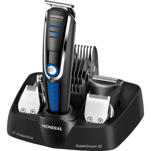 Aparador de Pelos Mondial Super Groom Preto/Azul Bivolt