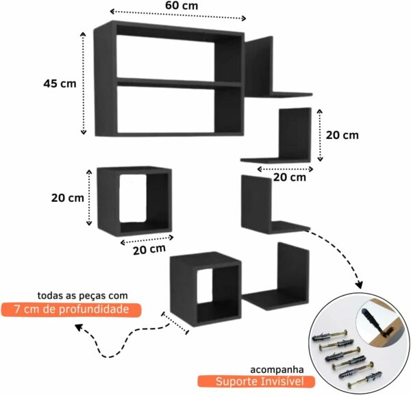 Nicho Decorativo MDF Kit 7 Unidades Organizador Estante Porta Livros Objetos - Imagem 5