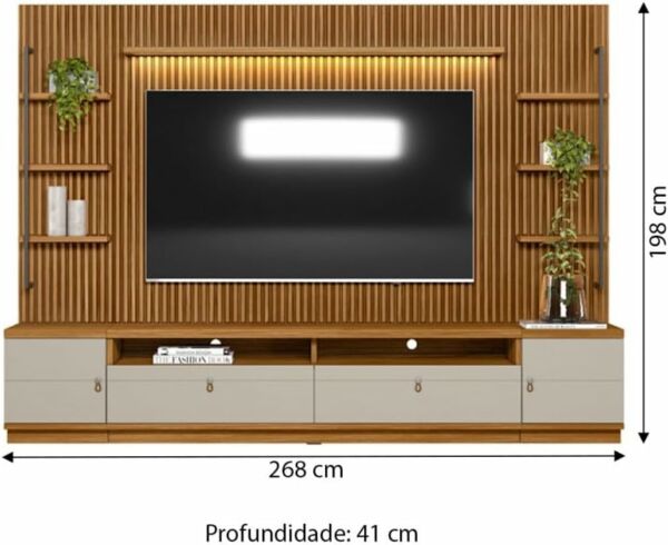 Estante Rack com Painel para TV até 75 Polegadas Portas Gavetas Outro Preto Linea Brasil - Imagem 2