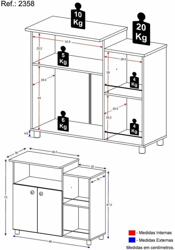 Fruteira Balcão Para Cozinha Multiuso Organizador Microondas Branco - Imagem 2