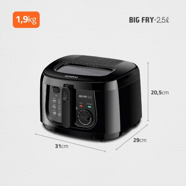 Fritadeira Elétrica Big Fry 2,5L Preto 1500W 220V Mondial - Imagem 7