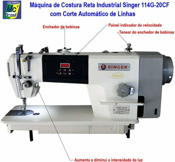 Máquina de Costura Reta Industria 114G-20CFB Corta Linha Automático 110V Singer - Imagem 4