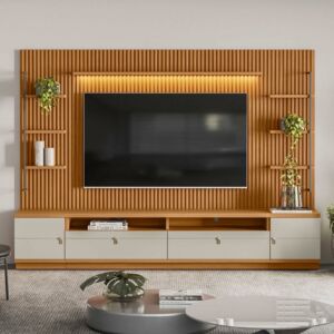 Estante Rack com Painel para TV até 75 Polegadas Portas Gavetas Outro Preto Linea Brasil