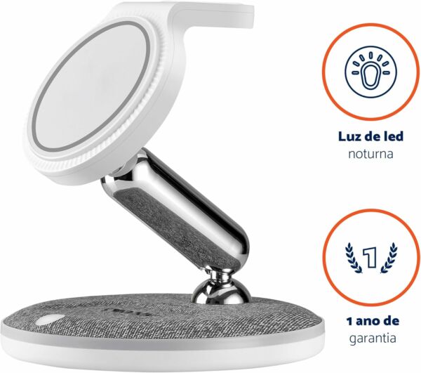 Base de Carregador por Indução Padrão QI CH31MAG Branco/Cinza Geonav - Imagem 5