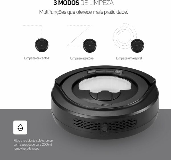 Aspirador de Pó Robô, Automático 3 em 1 Varre, Aspira, Passa Pano, MOP para Limpeza, 30W, Bateria Recarregável, Bivolt, Preto - Imagem 2