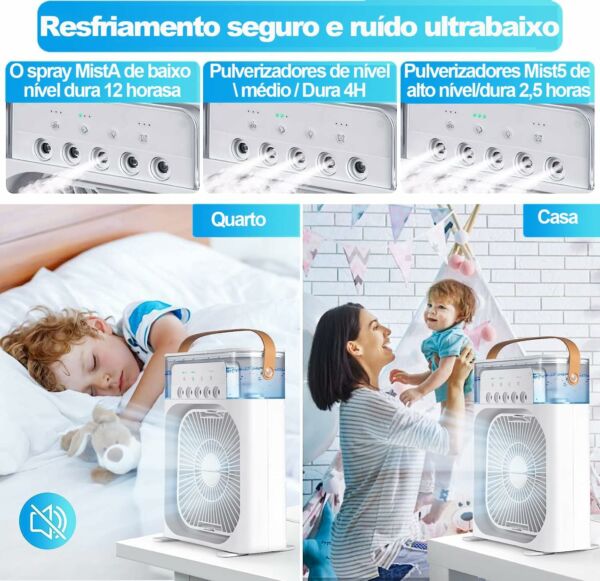 Mini Ar Condicionado Portátil Ventilador Umidificador Climatizador 600ml - Imagem 2