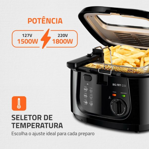 Fritadeira Elétrica Big Fry 2,5L Preto 1500W 220V Mondial - Imagem 3