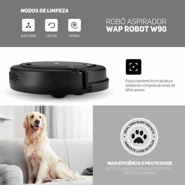 Aspirador de Pó Robô, Automático 3 em 1 Varre, Aspira, Passa Pano, MOP para Limpeza, 30W, Bateria Recarregável, Bivolt, Preto - Imagem 3