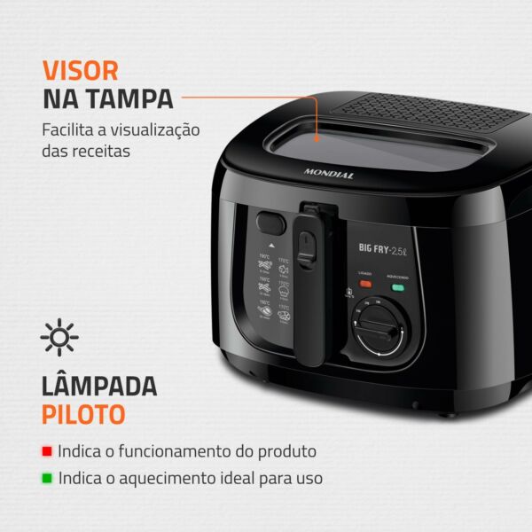 Fritadeira Elétrica Big Fry 2,5L Preto 1500W 220V Mondial - Imagem 4