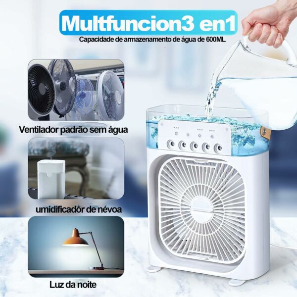 Mini Ar Condicionado Portátil Ventilador Umidificador Climatizador 600ml - Imagem 3