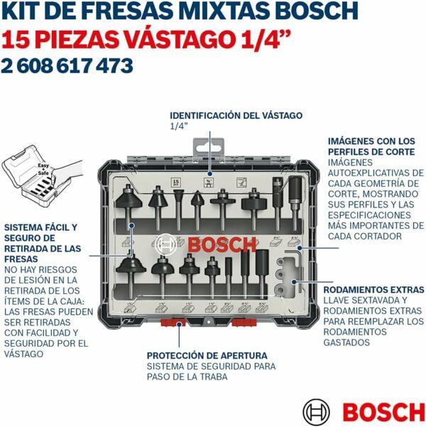 Jogo de Fresas Misto Standard Encaixe de 1/4” 15 peças Bosch - Imagem 4