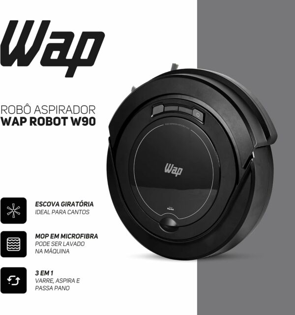Aspirador de Pó Robô, Automático 3 em 1 Varre, Aspira, Passa Pano, MOP para Limpeza, 30W, Bateria Recarregável, Bivolt, Preto - Imagem 5