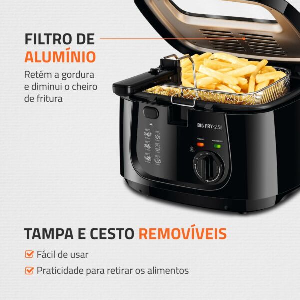 Fritadeira Elétrica Big Fry 2,5L Preto 1500W 220V Mondial - Imagem 6
