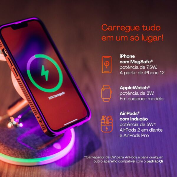 Base de Carregador por Indução Padrão QI CH31MAG Branco/Cinza Geonav - Imagem 6
