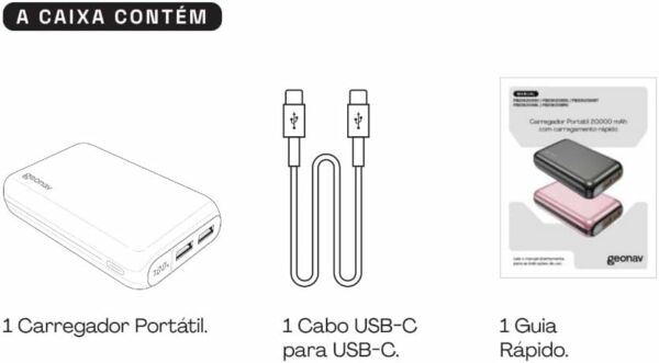 Bateria Externa Portátil Power Bank 20.000mAh PB20K20WSG Geonav - Imagem 2