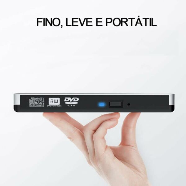 Gravador e Leitor Dvd/Cd Usb 3.0 Drive Portátil Slim Laptop PC Desktop Branco Newlan - Imagem 2