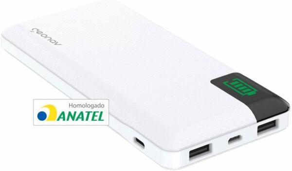 Bateria Externa Portátil Power Bank 10.000mAh Led Indicador de Bateria PB10KWT Branco Geonav - Imagem 3