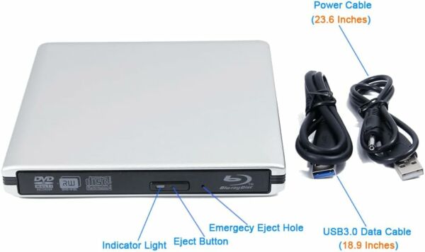 Leitor Gravador de DVD Externo Usb 3.0 Portátil Externo 6X BD-R Blu-Ray Burner Pop-Up Drive Óptico para Asus ZenBook Pro Duo - Imagem 4