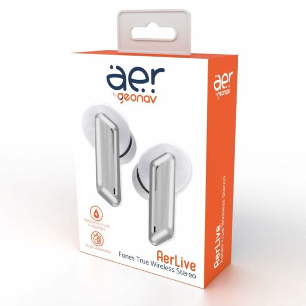 Fone de Ouvido TWS Aerlive Bluetooth Autonomia 4,5* horas Microfone Estojo carregador AER12WT Branco Geonav
