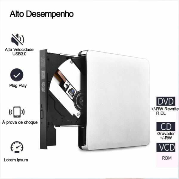 Gravador e Leitor Dvd/Cd Usb 3.0 Drive Portátil Slim Laptop PC Desktop Branco Newlan - Imagem 5