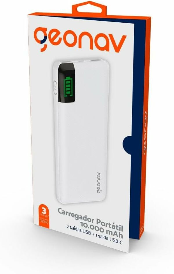Bateria Externa Portátil Power Bank 10.000mAh Led Indicador de Bateria PB10KWT Branco Geonav - Imagem 5