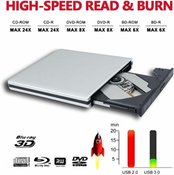 Leitor Gravador de DVD Externo Usb 3.0 Portátil Externo 6X BD-R Blu-Ray Burner Pop-Up Drive Óptico para Asus ZenBook Pro Duo - Imagem 3