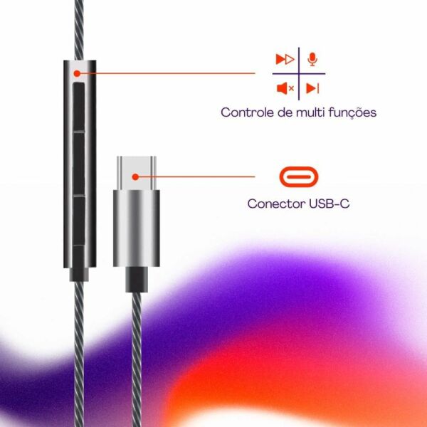 Fone de Ouvido Flex Digital com Fio Intra Auricular Conector USB-C Microfone Ponteiras Magnéticas Controlador Multifunções ESFNUSG Cinza Espacial Geonav - Imagem 2