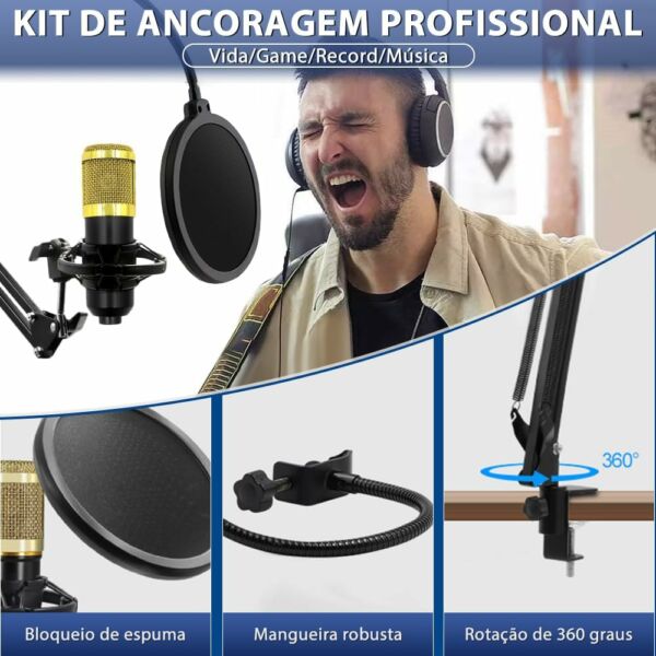 Kit Interface de Áudio Estúdio Mesa V8S Microfone Estúdio Profissional Condensador BM800 Microfone Com Braço Articulado Locução Live Stream - Imagem 2