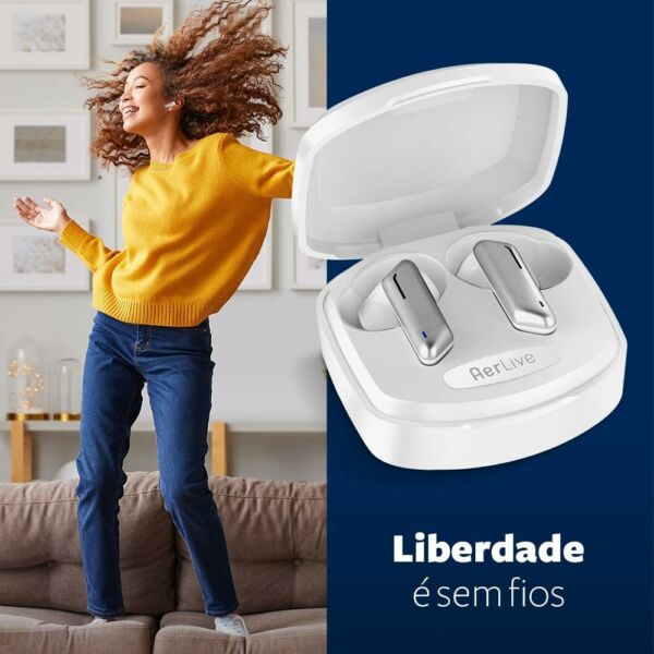 Fone de Ouvido TWS Aerlive Bluetooth Autonomia 4,5* horas Microfone Estojo carregador AER12WT Branco Geonav - Imagem 6