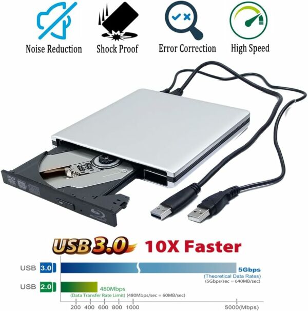 Leitor Gravador de DVD Externo Usb 3.0 Portátil Externo 6X BD-R Blu-Ray Burner Pop-Up Drive Óptico para Asus ZenBook Pro Duo - Imagem 7