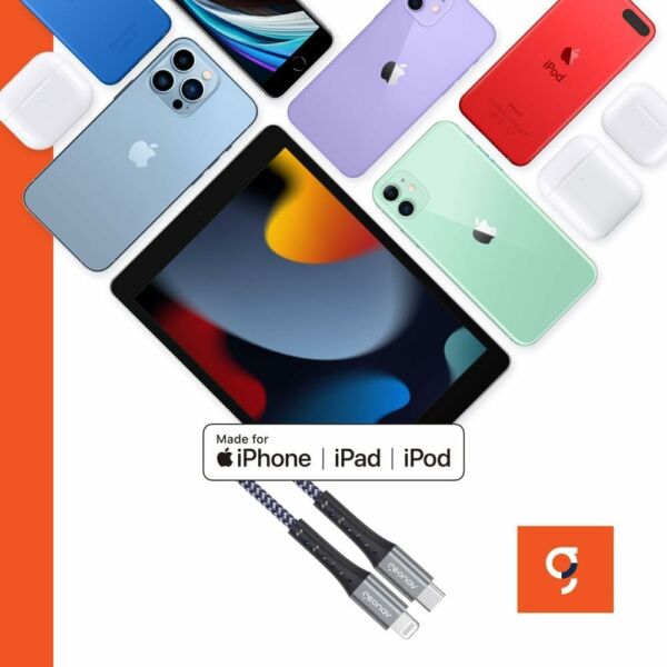 Cabo Carregador Lightning Apple Ultra Resistente Kevlar 2MT LIUC02K Azul/Cinza Geonav - Imagem 2