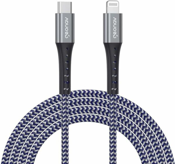 Cabo Carregador Lightning Apple Ultra Resistente Kevlar 2MT LIUC02K Azul/Cinza Geonav - Imagem 3