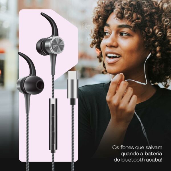 Fone de Ouvido Flex Digital com Fio Intra Auricular Conector USB-C Microfone Ponteiras Magnéticas Controlador Multifunções ESFNUSG Cinza Espacial Geonav - Imagem 4
